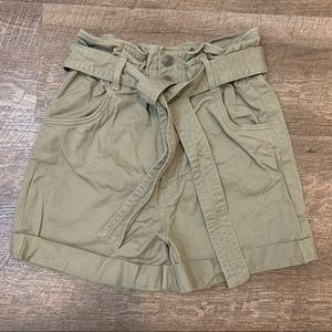 Garage Green Paper Bag Tie Waist Shorts